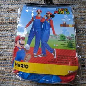 Super Mario Adult XS Costume Kit Red Blue Overalls Hat Mustache NWT Cosplay